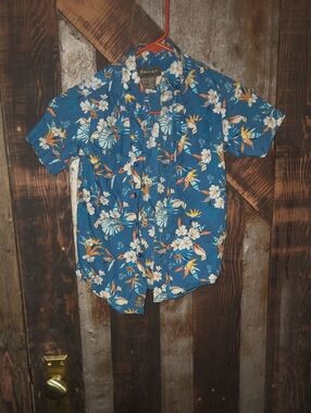 Ariat Teal Blue Tropical Floral Short-Sleeve Button-Down Shirt